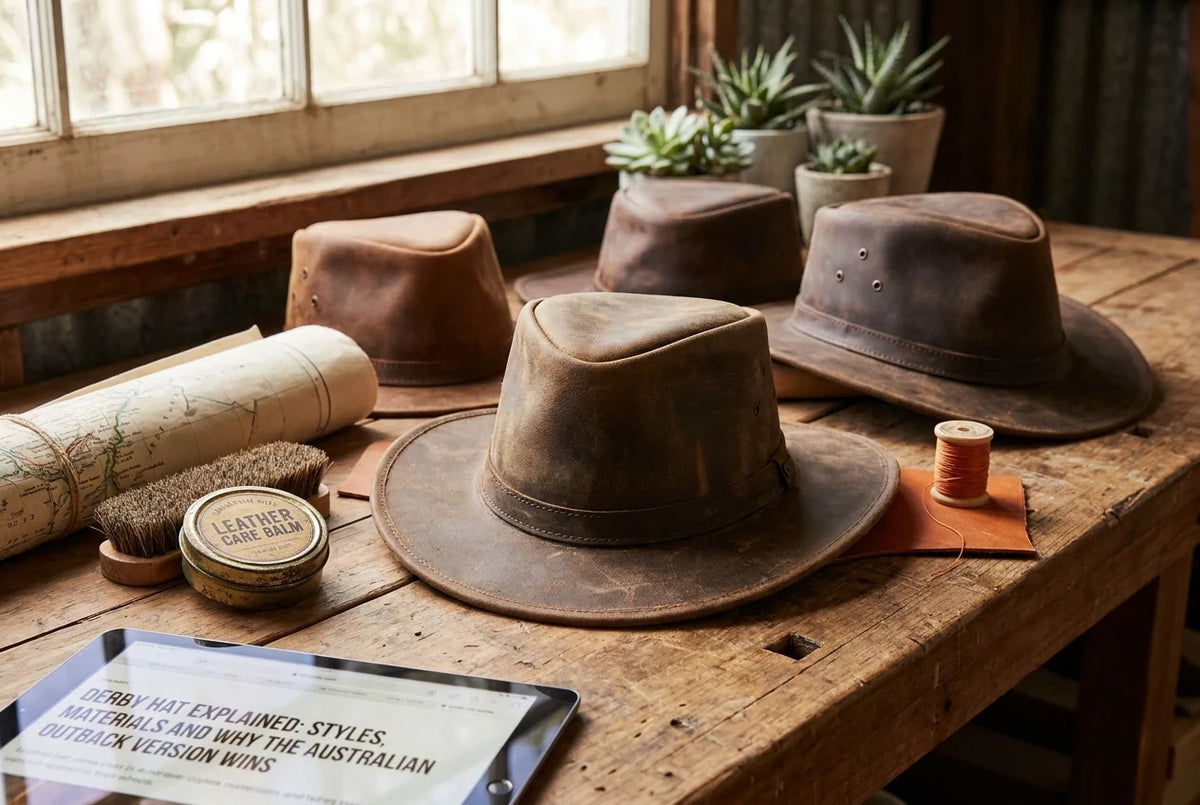Professional header image for list-based article: Derby Hat Explained: Styles, Materials and Why the Austra...