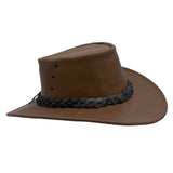 Brown Jacaru 1015 Capricorn Hat with braided black band on a white background