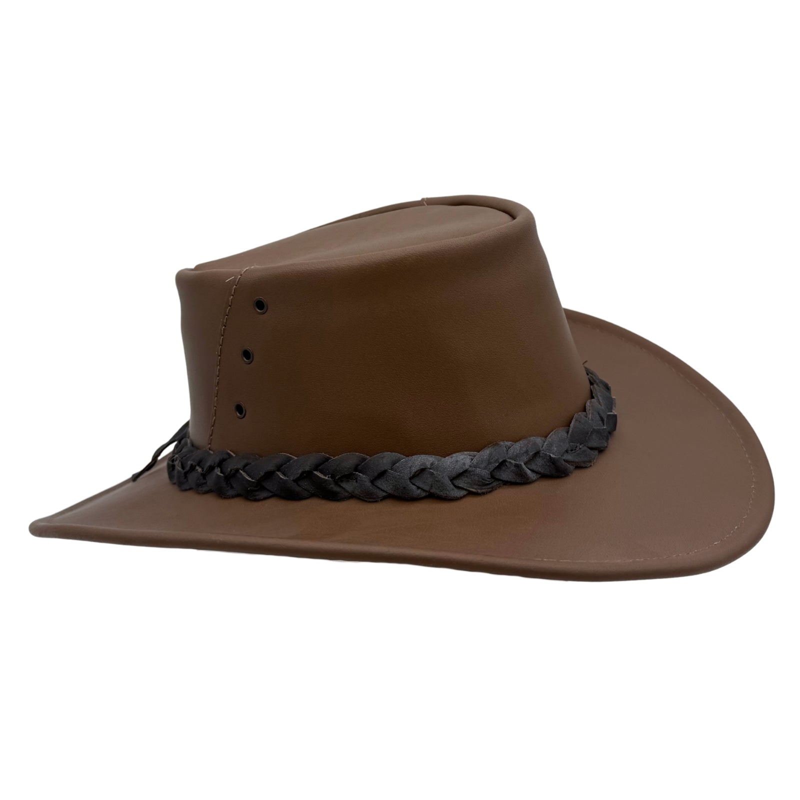 Brown Jacaru 1015 Capricorn Hat with braided black band on a white background