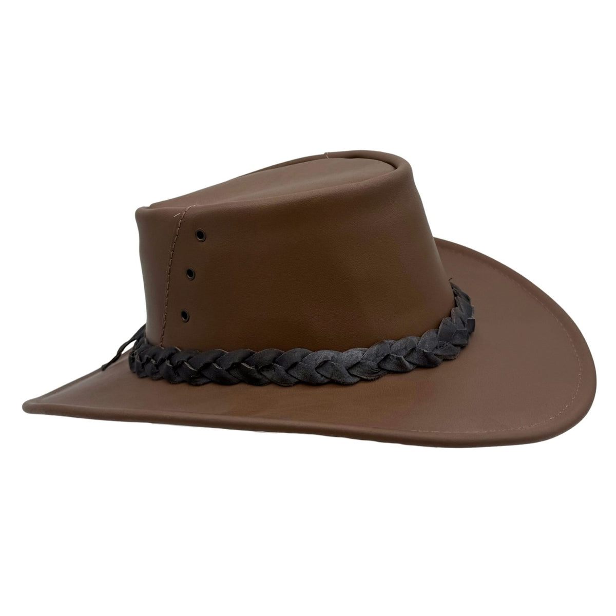 Brown Jacaru 1015 Capricorn Hat with braided black band on a white background