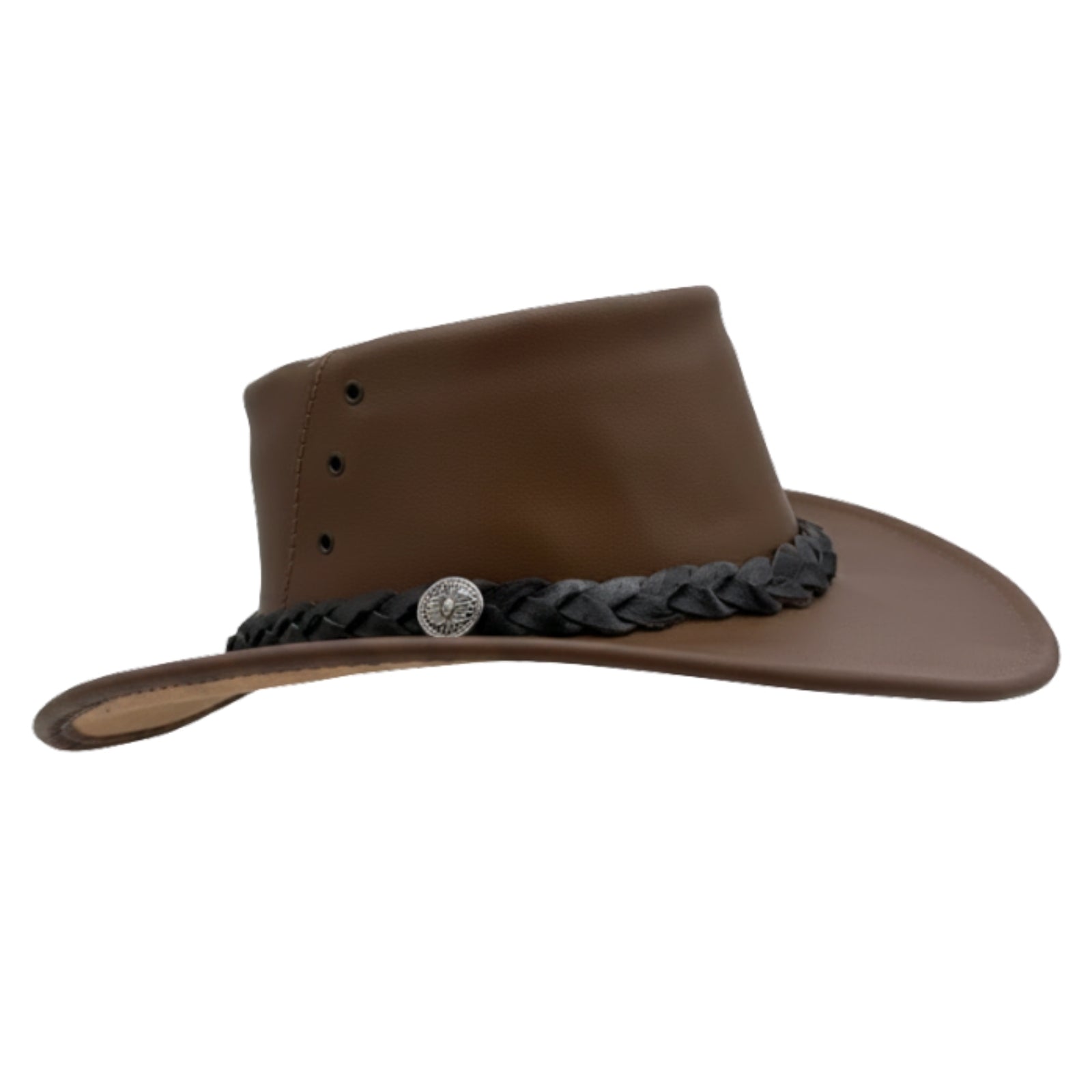 Brown Jacaru 1015 Capricorn Hat with braided band on a white background