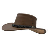 Brown Jacaru 1015 Capricorn Hat with braided band on a white background