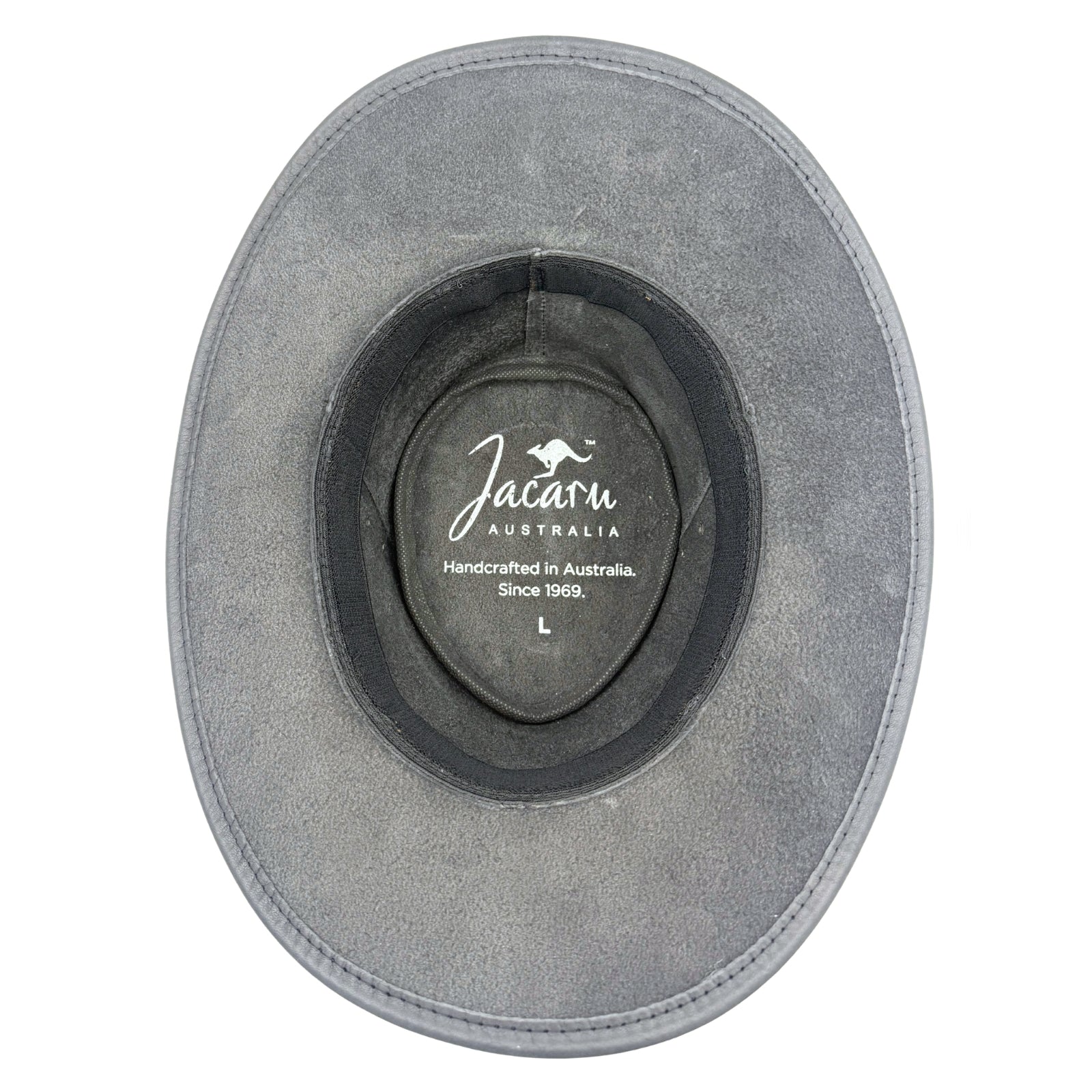 Gray hat with Jacaru Australia branding on a white background
