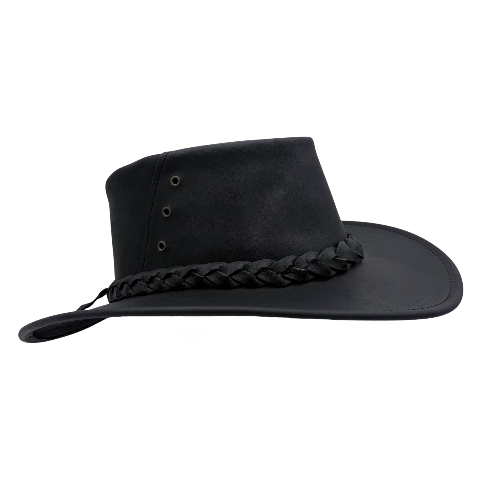Black Jacaru 1015 Capricorn Hat with braided band on a white background