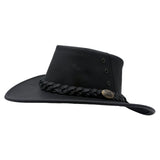 Black Jacaru 1015 Capricorn Hat with braided band on a white background