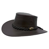Brown Capricorn Hat with braided band and logo on a white background