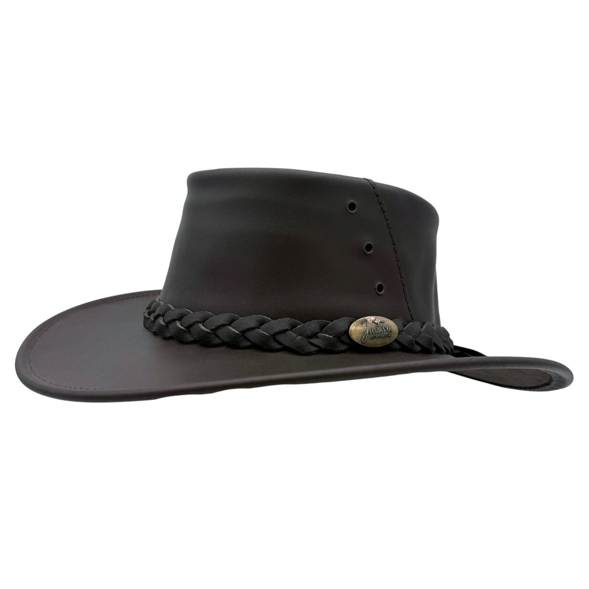 Black Jacaru 1015 Capricorn Hat with braided band and logo on a white background