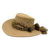 sand Jacaru 1020 Jillaroo Hatwith a leopard print bandana on a white background
