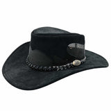 A Black Jacaru 1021 Blaze hat with a mesh crown and bovine leather, featuring a decorative detail on the front.