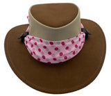 Brown wide-brimmed hat with a leopard print scarf on a white background