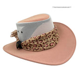 Pink Horizon Hat with Scarf leopard print band on a white background