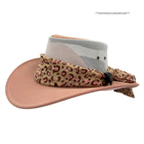 Pink Horizon Hat with Scarf leopard print band on a white background