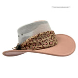 Pink Horizon Hat with Scarf leopard print band on a white background