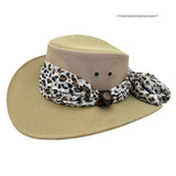 sand Horizon Hat with Scarf leopard print scarf on a white background