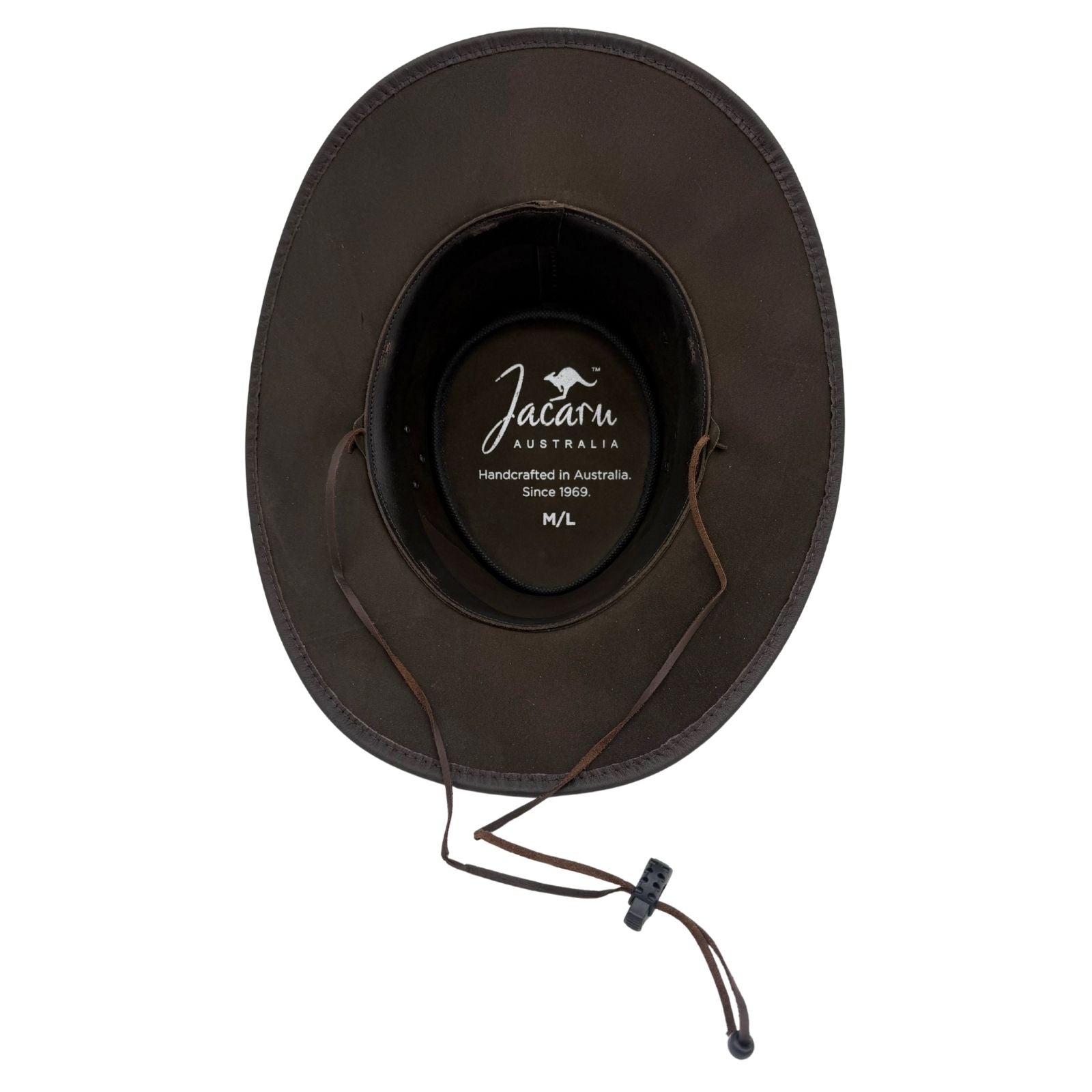 Brown hat with a visible brand logo Jacaru on a white background