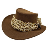 Brown Jacaru 1103 Alice Hatwith a leopard print band on a white background