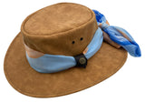 Mushroom Jacaru 1103 Alice Hat with a patterned scarf on a white background