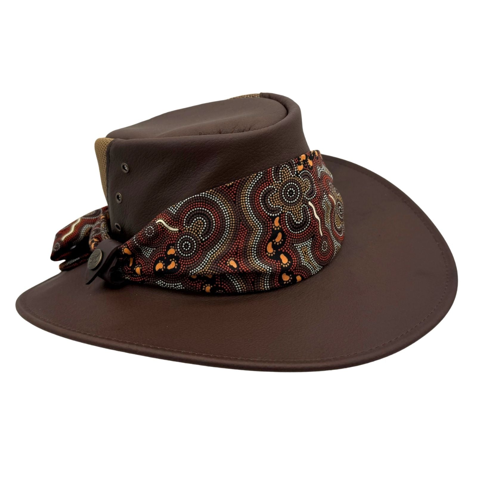 Brown Kangaroo Ladies Breeze Hat with a decorative band on a white background
