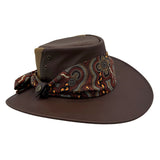Brown Kangaroo Ladies Breeze Hat with a patterned band on a white background
