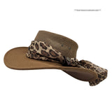 Brown Horizon Hat with Scarf leopard print band on a white background