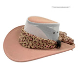Pink Horizon Hat with Scarf leopard print band on a white background