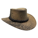 Stonewash Brown cowboy hat with braided band on a white background