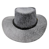 Stonewash Gray cowboy hat with braided band on a white background