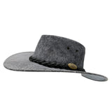 Stonewash Gray wide-brimmed hat with a braided band on a white background