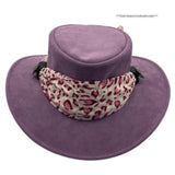 Purple Jacaru 1103 Alice Hat with a patterned scarf on a white background