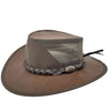 A brown Jacaru 130 Roo Koolaroo hat with kangaroo leather and a breathable mesh crown.