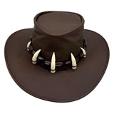 Brown Ayers Croc Hat with white tusk embellishments on a white background