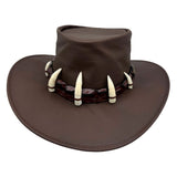 Brown Ayers Croc Hat with white tusk embellishments on a white background