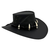Black Ayers Croc Hat with decorative elements on a white background