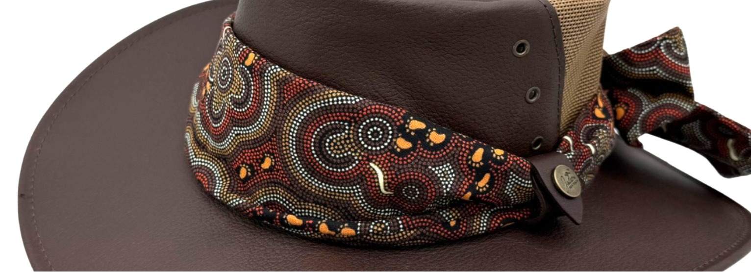 Jacaru Walkabout scarf tied around hat