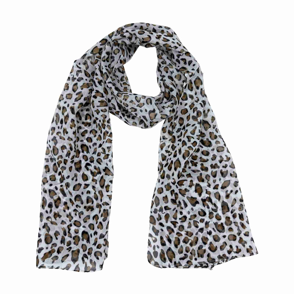 Jacaru chiffon scarf in white leopard print pattern