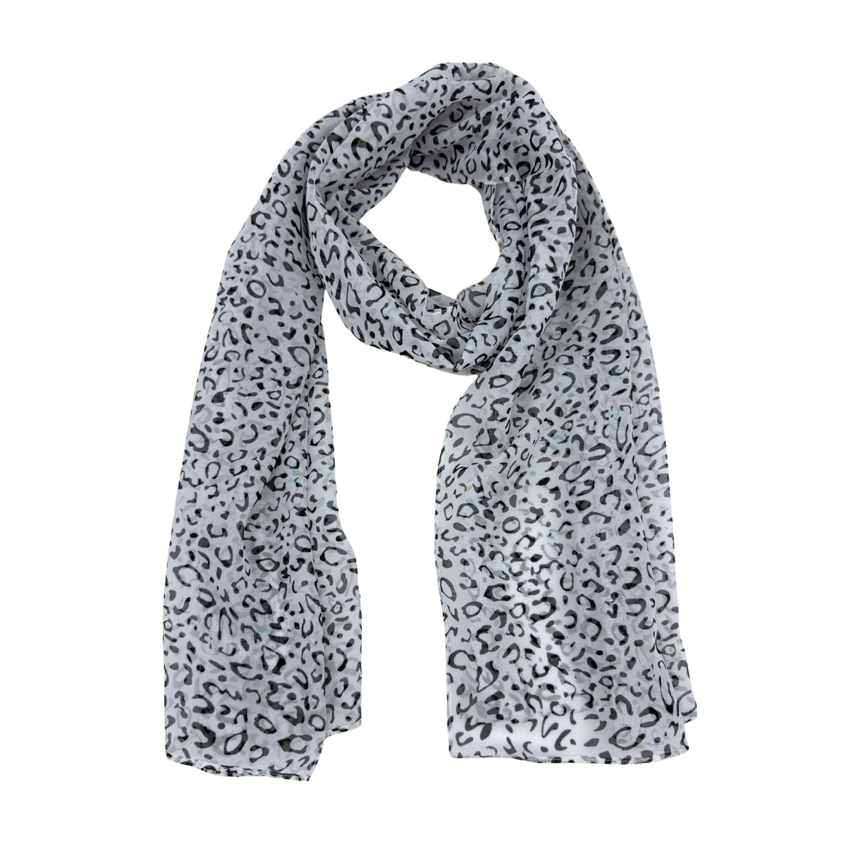 Jacaru chiffon scarf in grey leopard print pattern