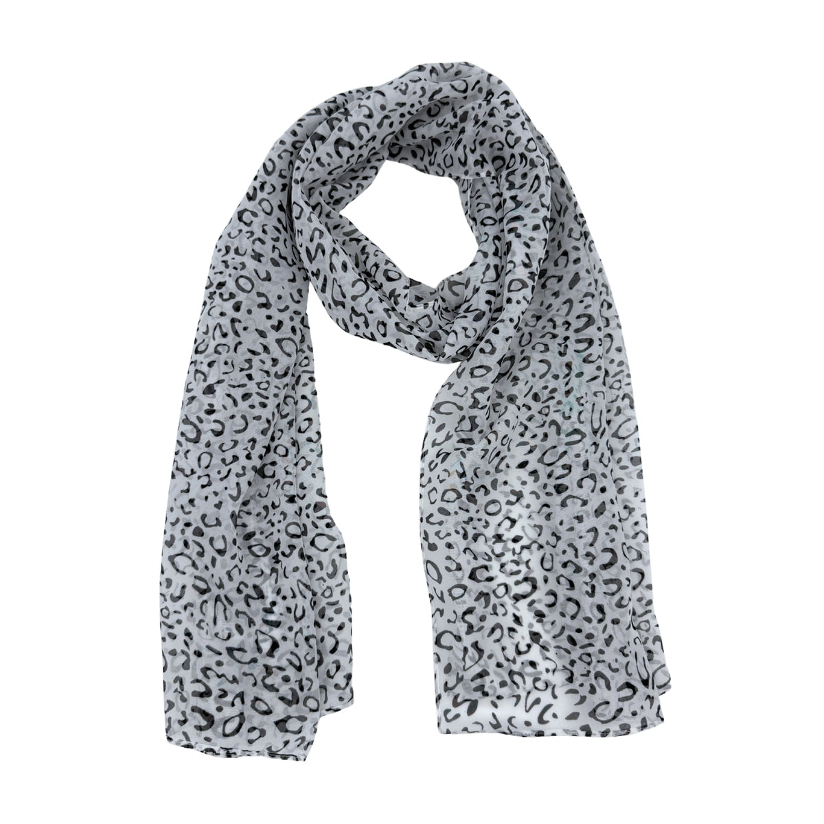 Jacaru chiffon scarf in grey leopard print pattern