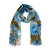 Jacaru chiffon scarf with turquoise, brown and aqua floral pattern
