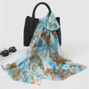 Jacaru 1694 Chiffon Scarf - Turquoise, Brown & Aqua Flowers