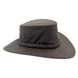 Brown smooth leather bush hat with braided leather band
