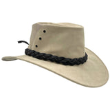 Sand Jacaru 1150 Kangaroo Breeze Hat with braided band on a white background