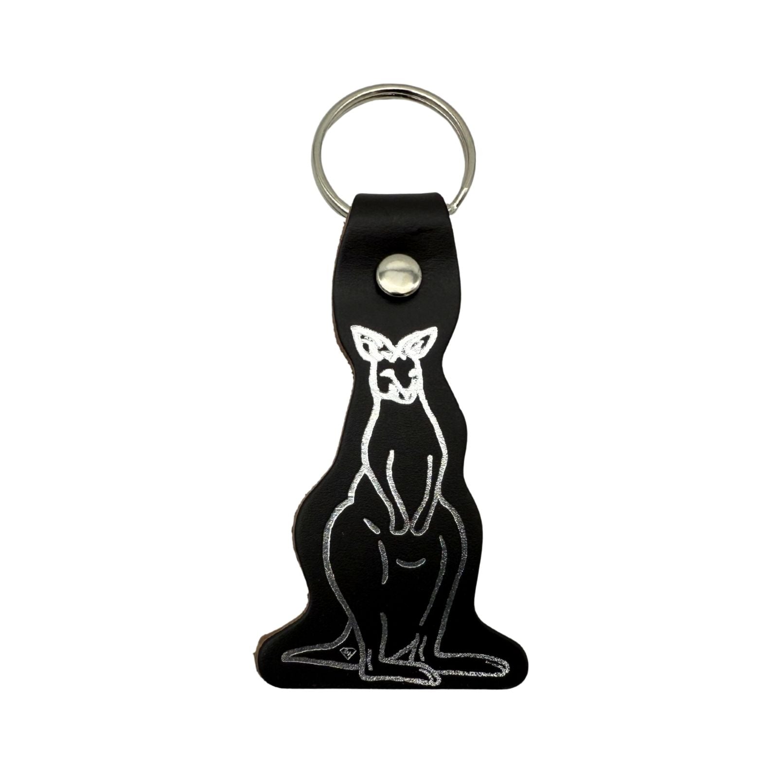 Black Kangaroo printed leather keyring