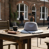 Leather hat chinstrap attached to a Jacaru hat