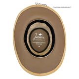 Brown hat with 'Jacaru Australia' branding on a white background