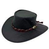 A black Jacaru 1134 Wild Roo Croc Digger Hat with a crocodile leather hatband and a pinhead crown.