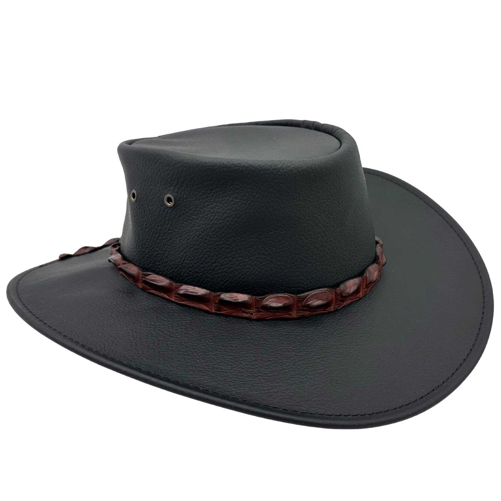 Black Jacaru 1134 Wild Roo Croc Digger Hat with decorative band on a white background