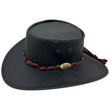 Black Jacaru 1134 Wild Roo Croc Digger Hat with decorative band on a white background