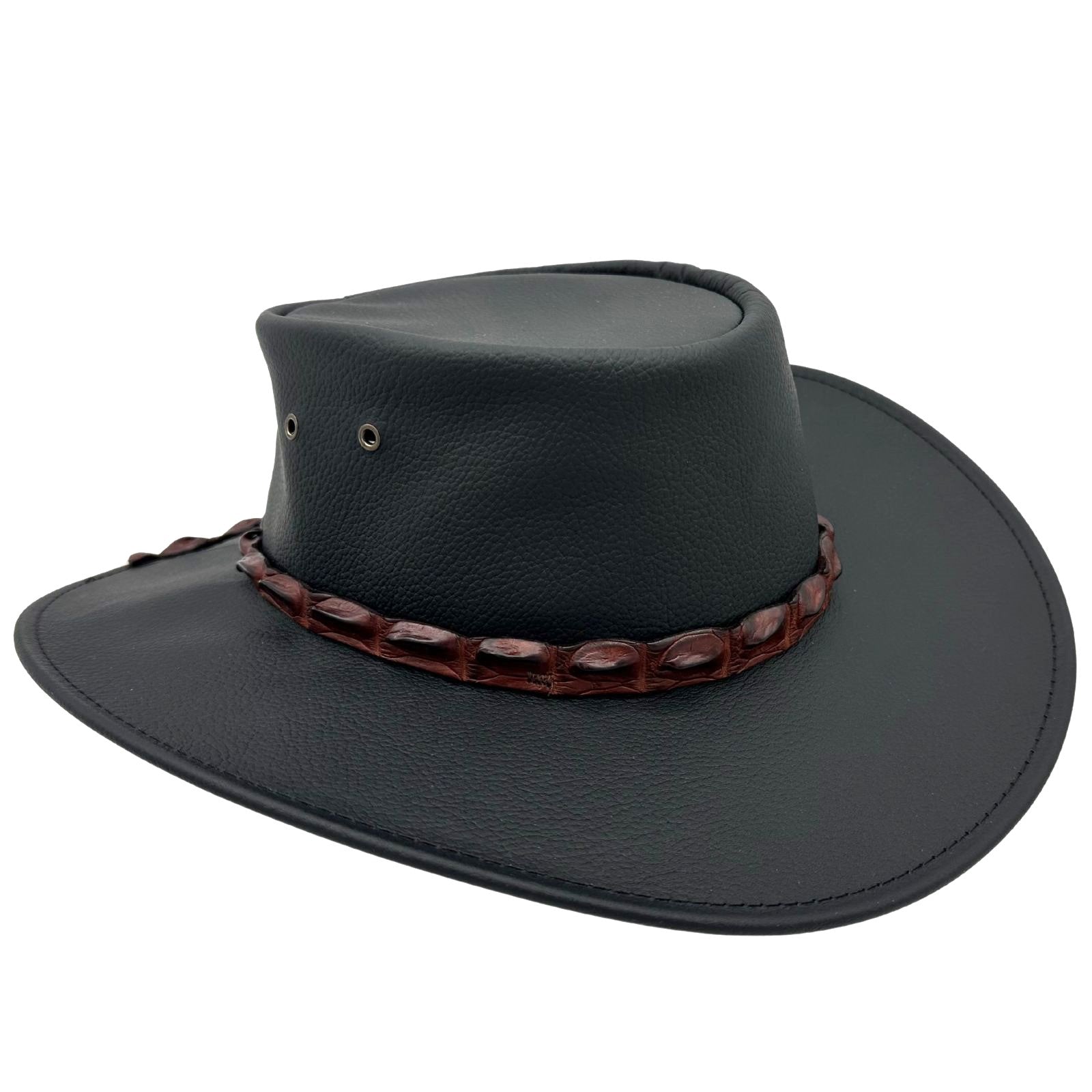 Black Jacaru 1134 Wild Roo Croc Digger Hat with decorative band on a white background