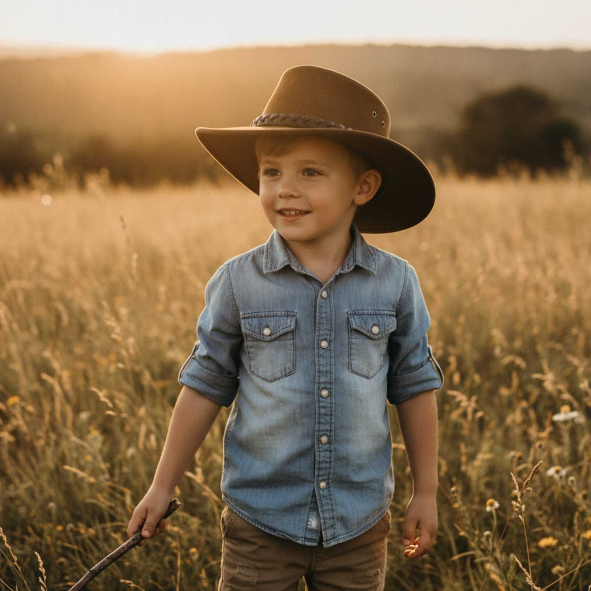 a Child Wearing a Brown Jacaru 1301 Suede Children's leather hat