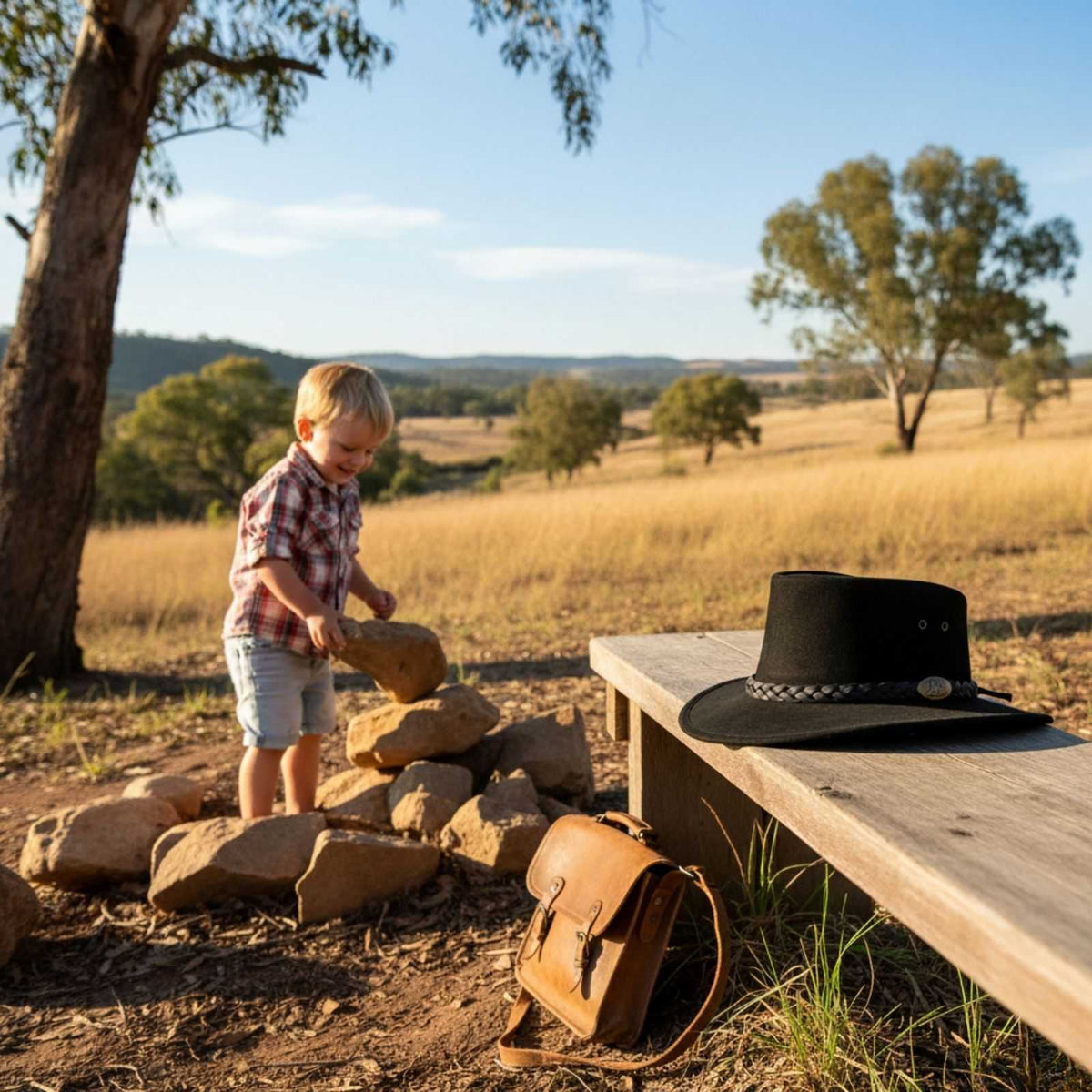 a Black Jacaru 1301 Suede Children's leather hat on top of the bench
